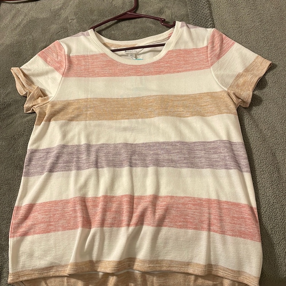 Oversized, soft, striped crew neck top.